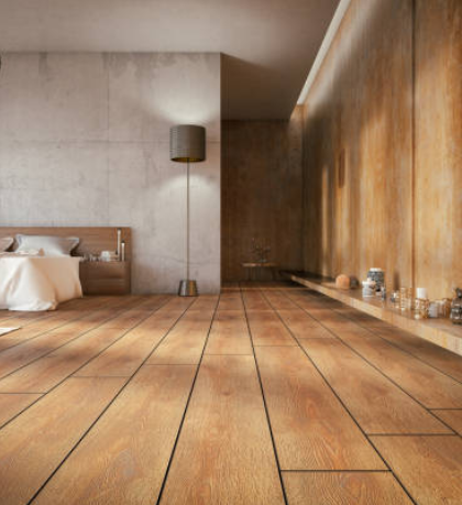 Chambre très spacieuse avec parquet et revêtement des murs en bois